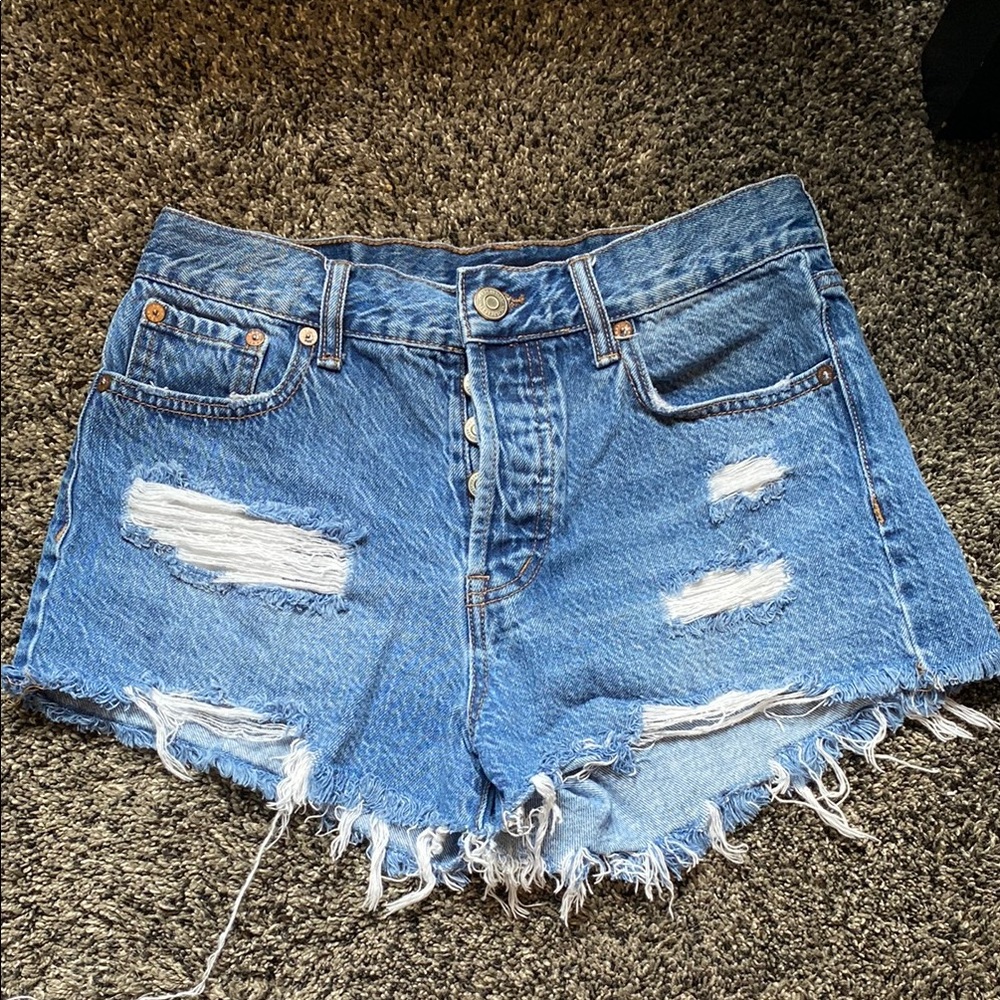 Denim Blue Women's Distressed Shorts